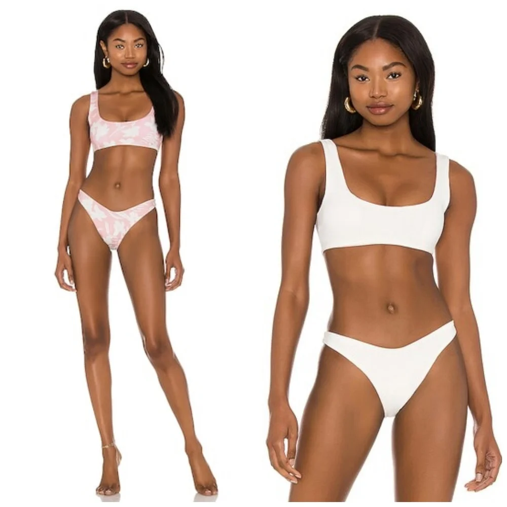 L*Space Reversible Lizzie Top Cabana Bottoms Paradise Blooms Bikini Pink